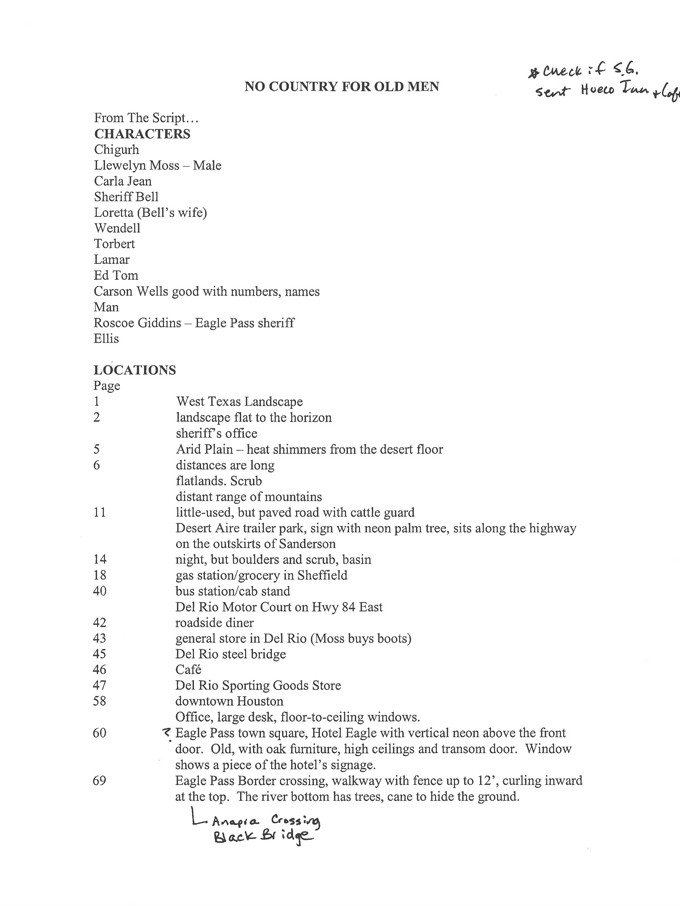 No Country for Old Men Shot List